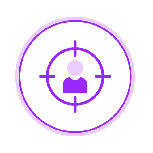 Target icon with a user silhouette in the center, symbolizing audience focus or personalization.